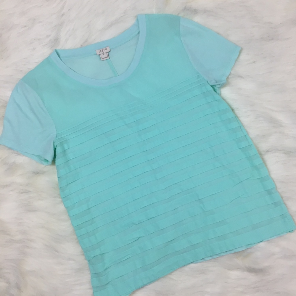 J Crew Mint Woven-Striped Cotton Tee Size M